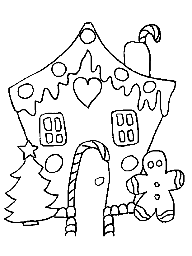 Gingerbread Man And House Coloring Page