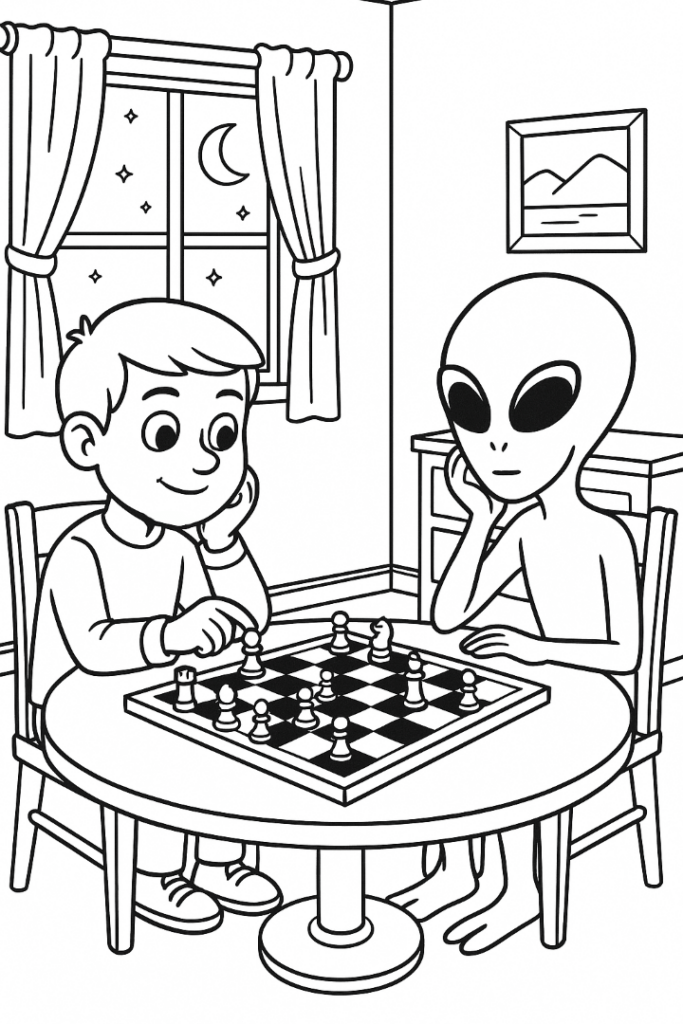 Alien Chess Tournament Coloring Page