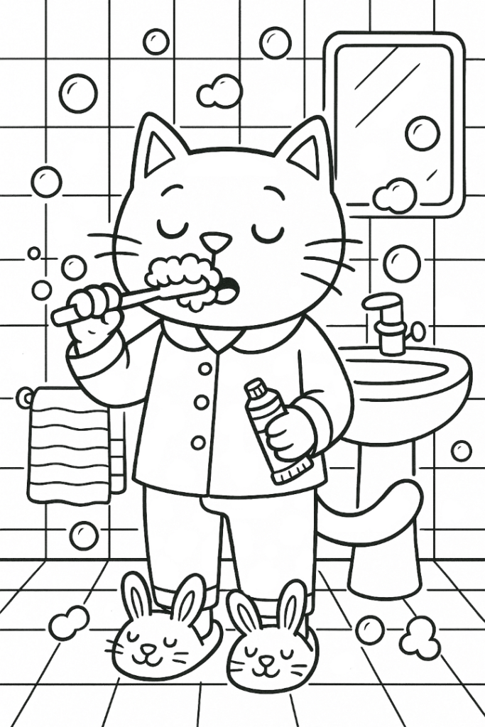 Cat Wearing Pajamas And Brushing Its Teeth
