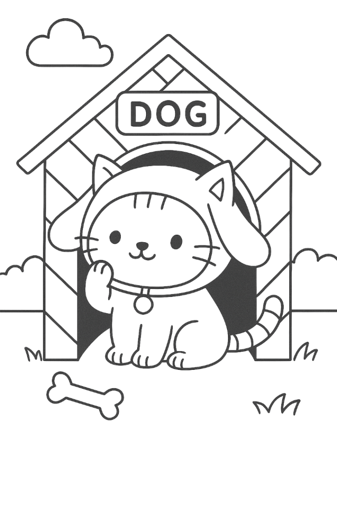 Cat In Dog Costume Coloring Page