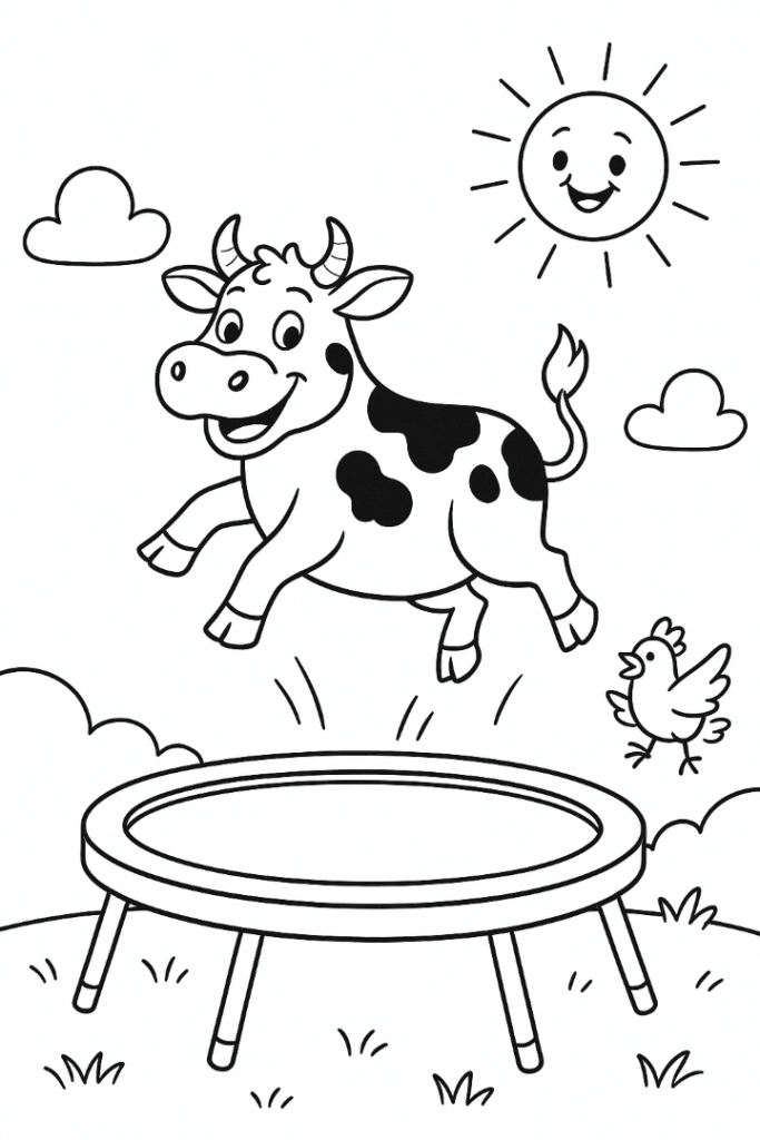 Cow On A Trampoline Coloring Page