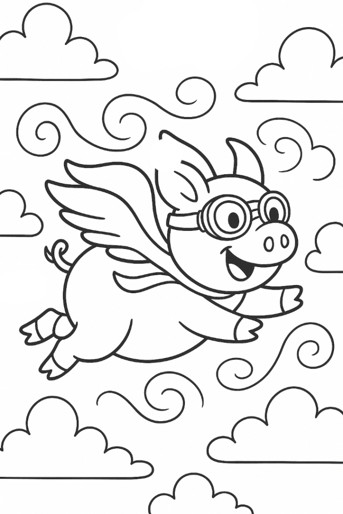 Flying Pig Doing Loop De Loops With Goggles And A Cape