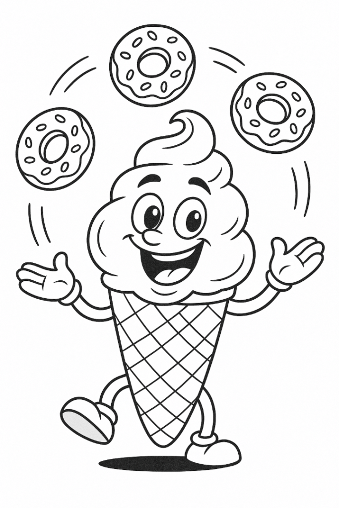 Funny Food Donut Juggling Ice Cream Cone Coloring