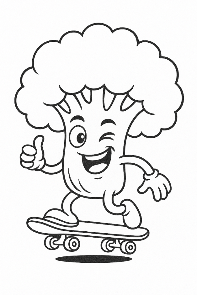 Funny Skateboarding Broccoli Coloring Page