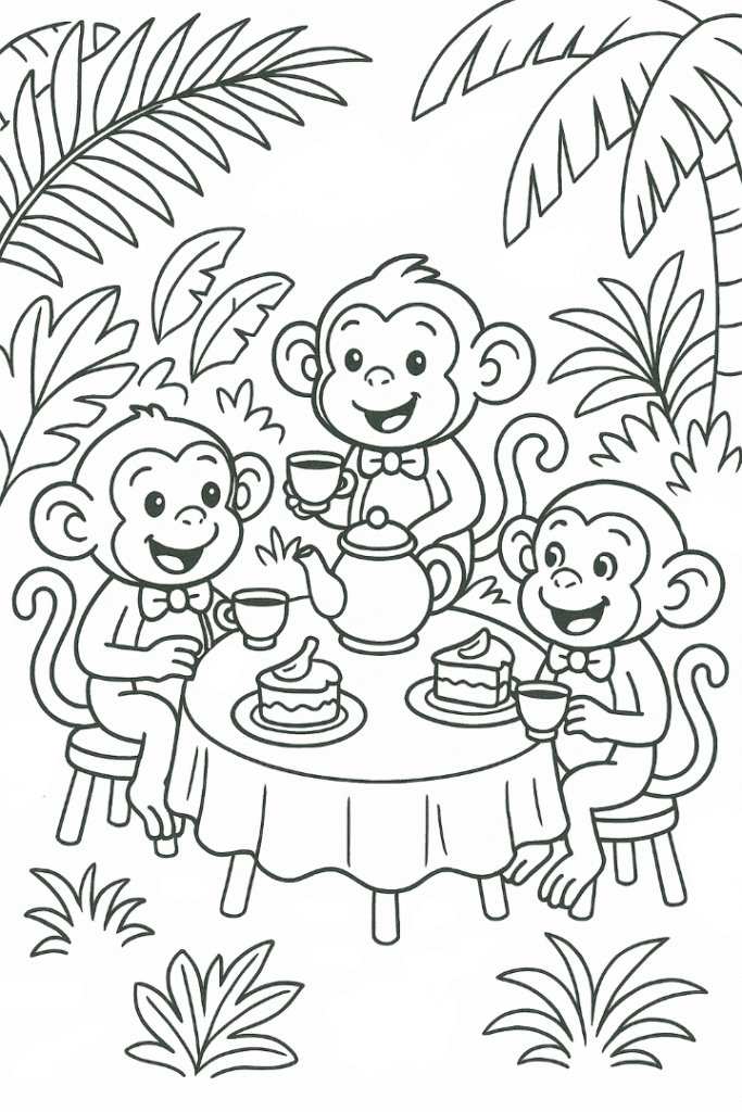 Monkeys Having A Tea Party In The Jungle