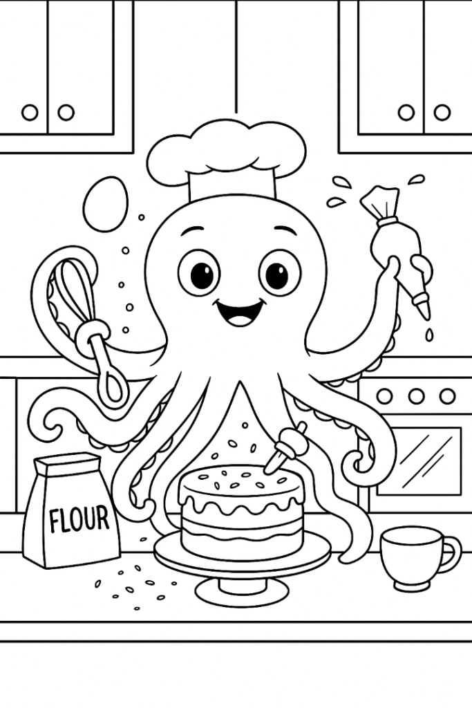 Octopus Baking A Giant Cake With All Eight Arms