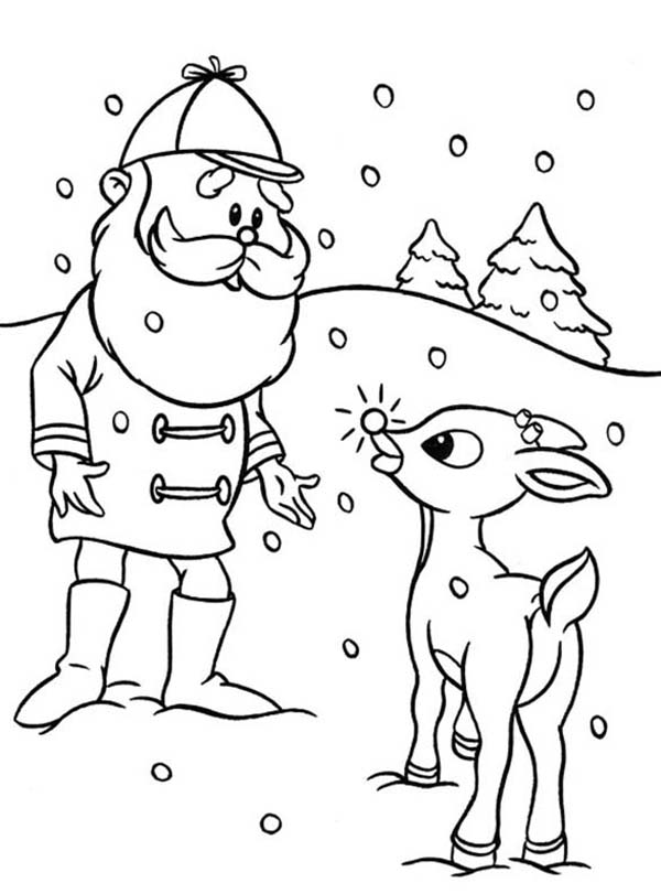 Rudolph And Santa Coloring Page
