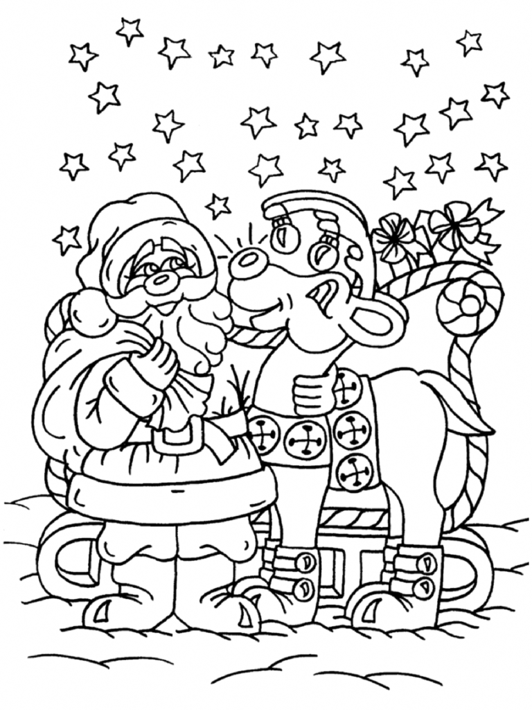 Santa And Rudolph Coloring Page