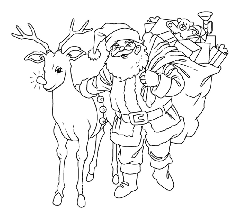 Santa With Rudolph Coloring Page
