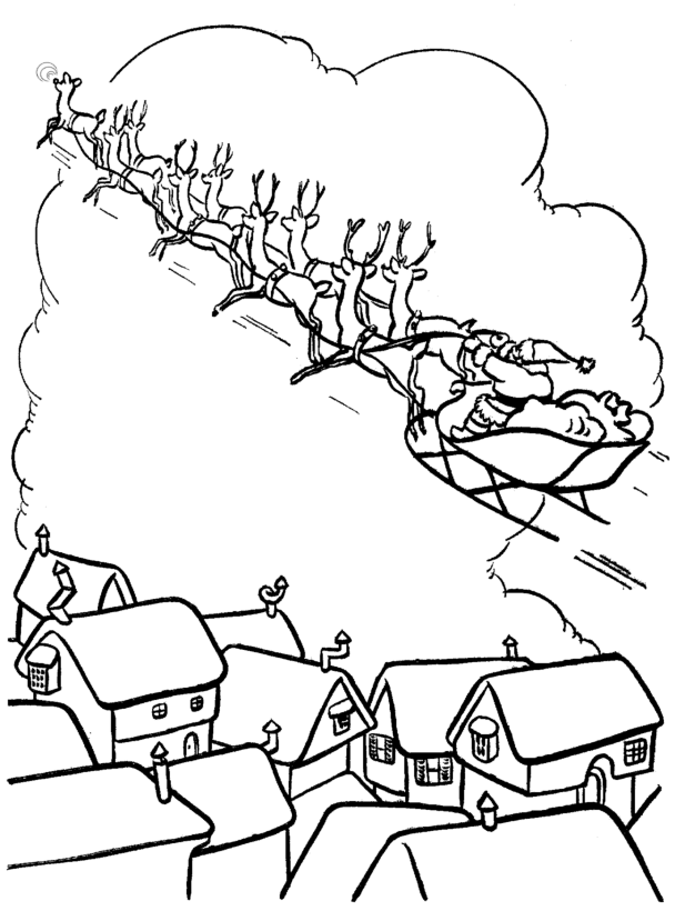 Santas Sleigh And Reindeers Coloring Page