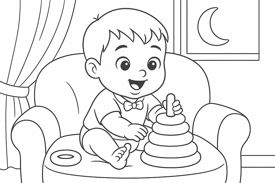 Baby Playing With Rings Coloring Page