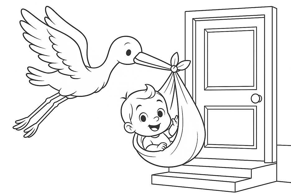 Stork Baby Boy Coloring Page