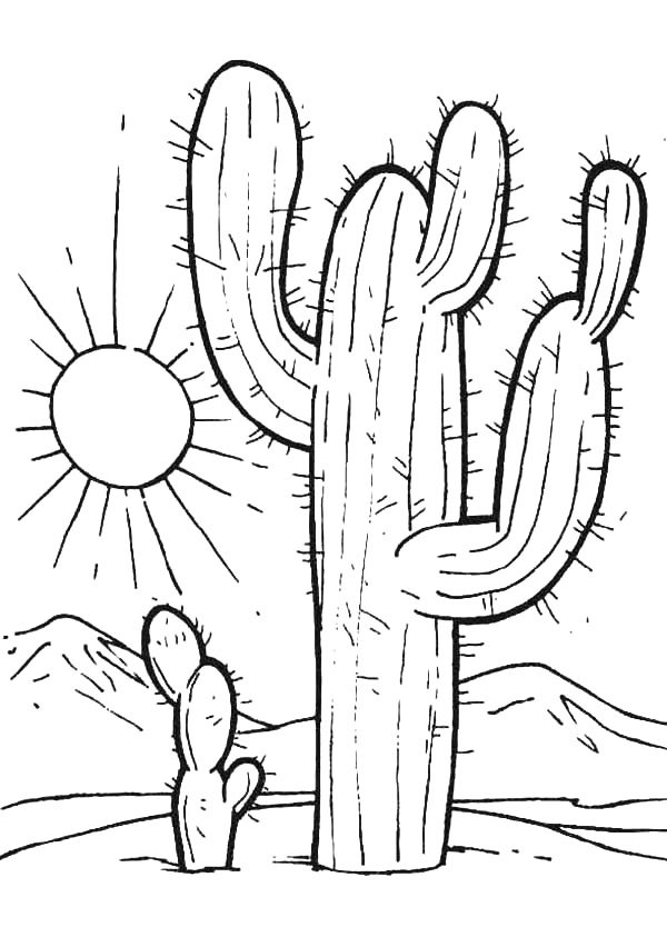 Cactus In The Desert Coloring Page