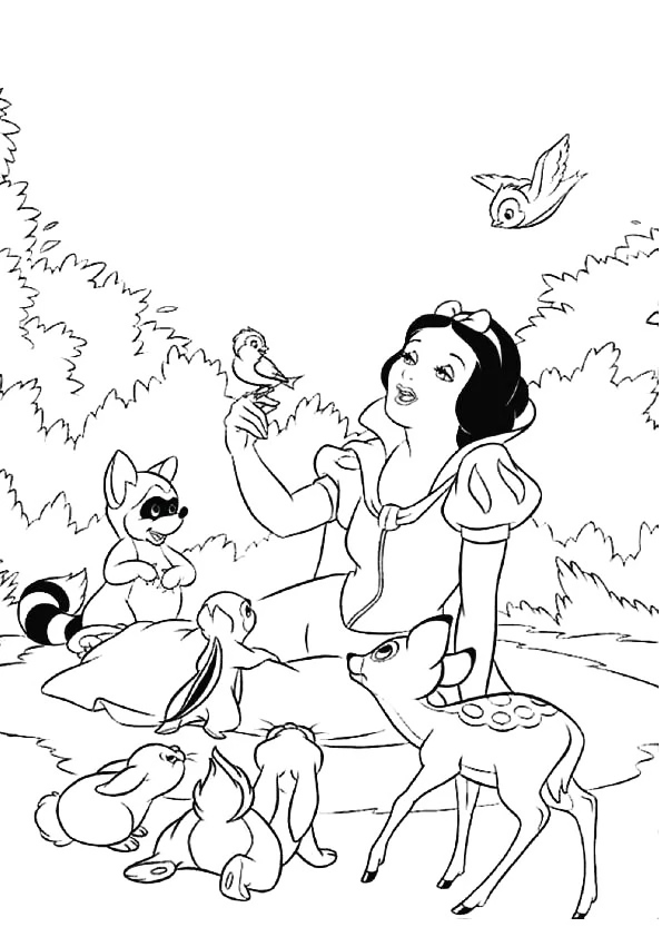 Snow White Connects With Nature Coloring Page