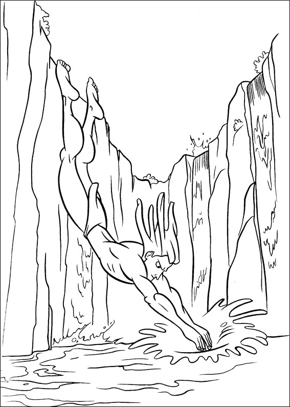 Tarzan Diving Into The Water Coloring Page