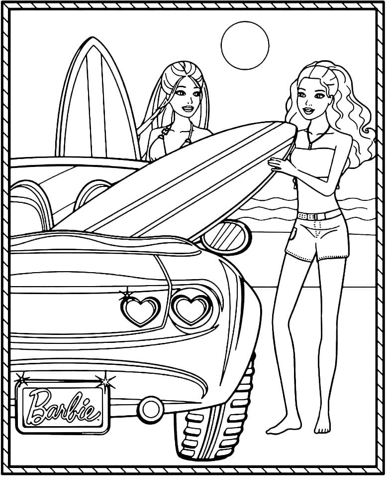 Barbie Surfboard Coloring Page