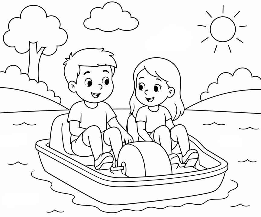 Couple In A Paddle Boat Coloring Page