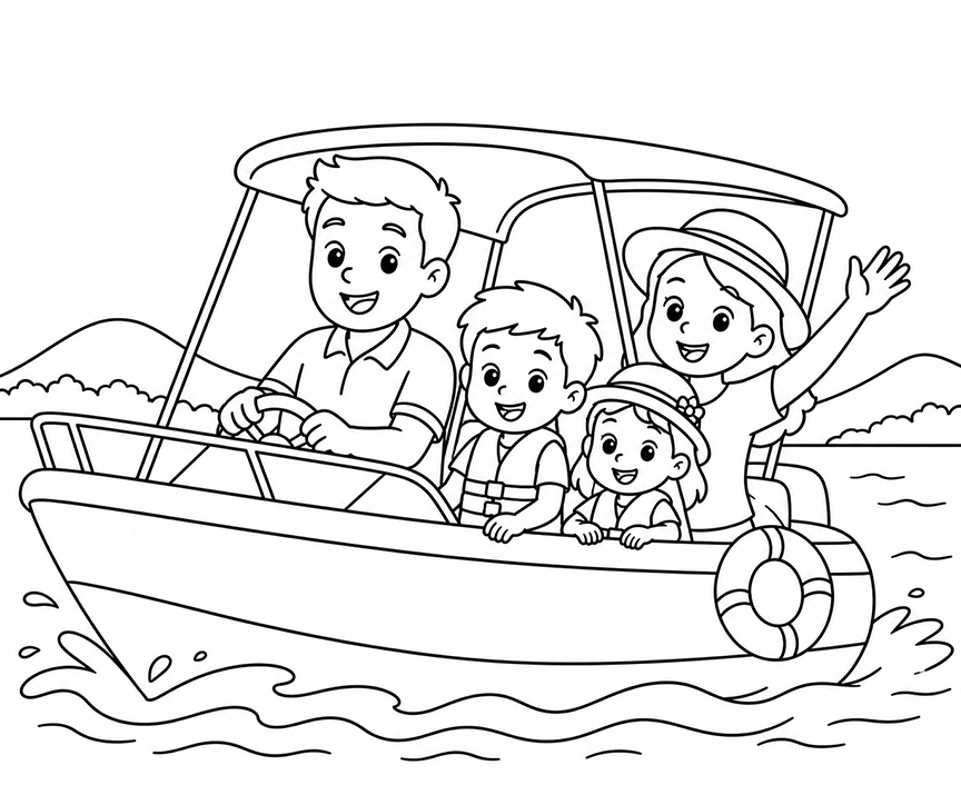 Family Boat Trip Coloring Page
