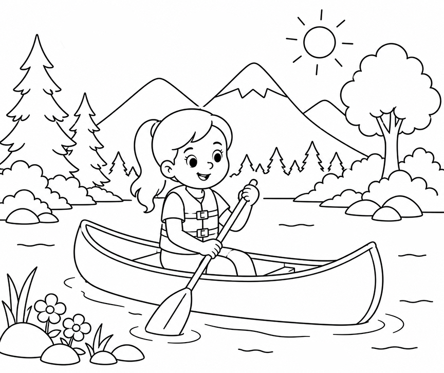 Girl Rowing A Boat Coloring Page