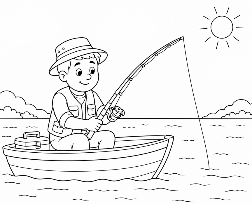 Man Fishing In A Boat Coloring Page