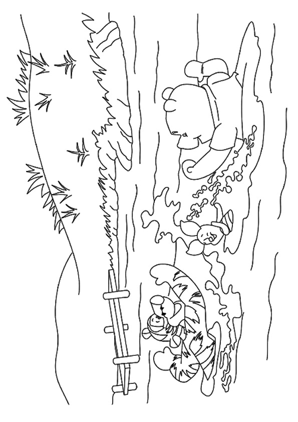 Pooh Swimming In Summer Coloring Page