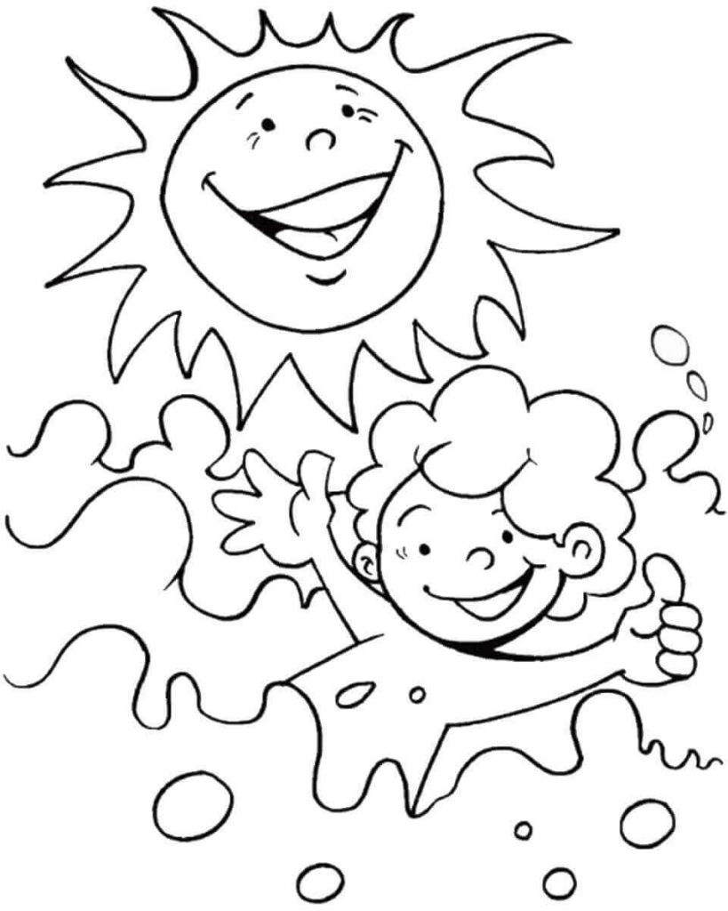 Sun and Swim Coloring Page