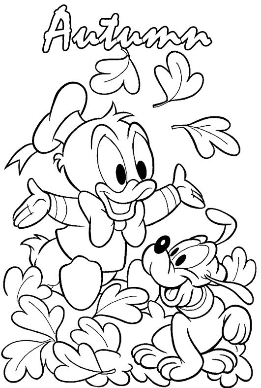 Donald Duck And Pluto Autumn Coloring Page