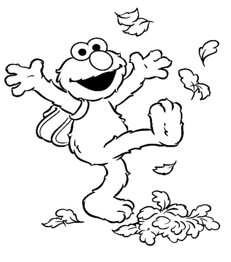Elmo With Backpack In Fall Coloring Page