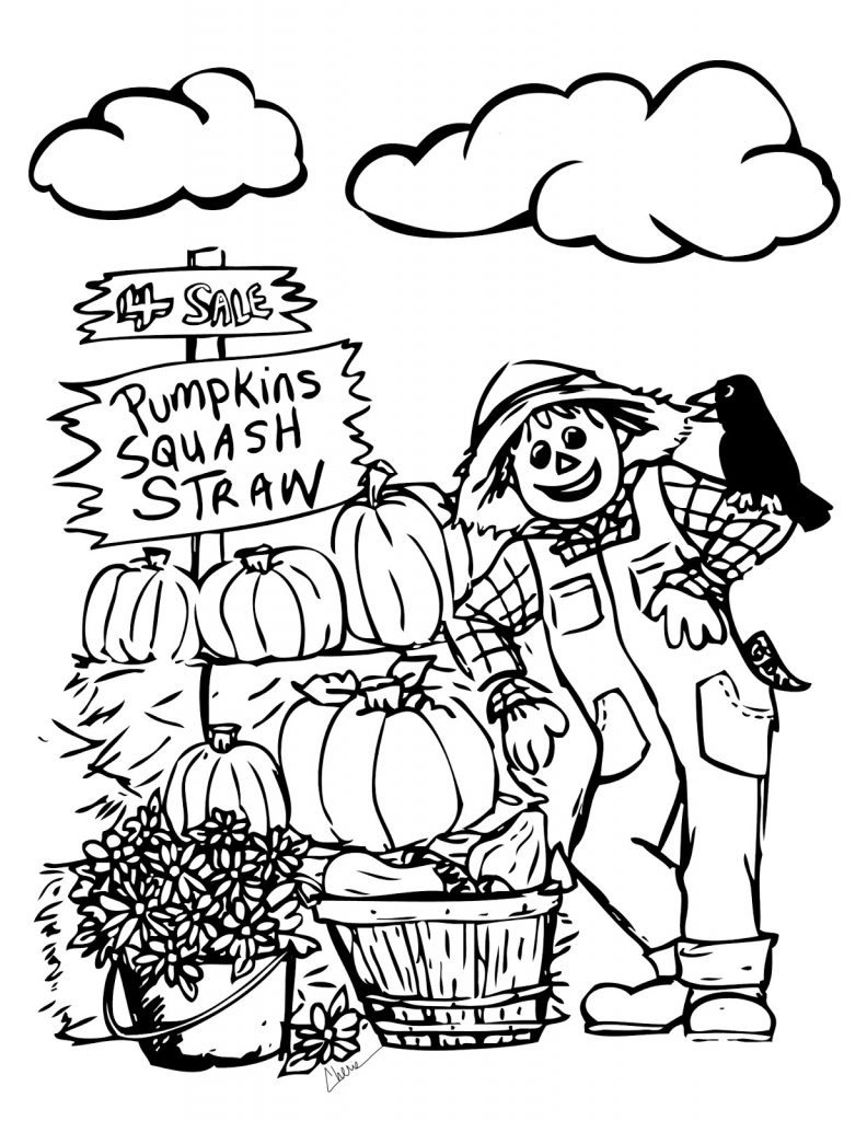 Fall Scarecrow Coloring Page