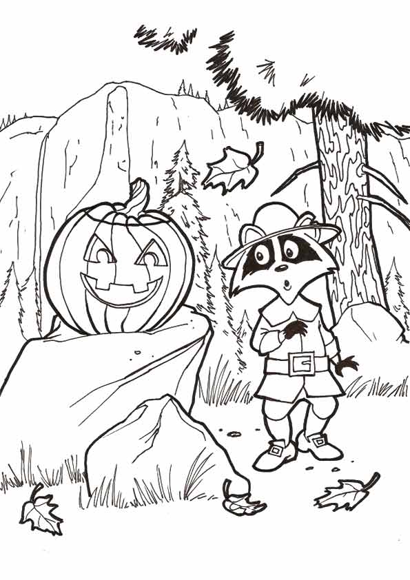Jackolantern And Falling Leaves Coloring Page