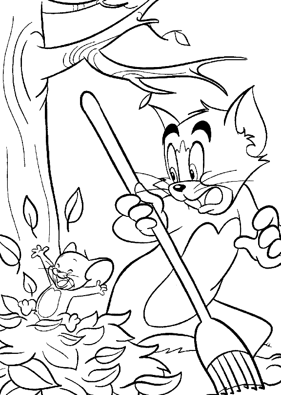 Jerry Jumping In Fall Leaves Coloring Page