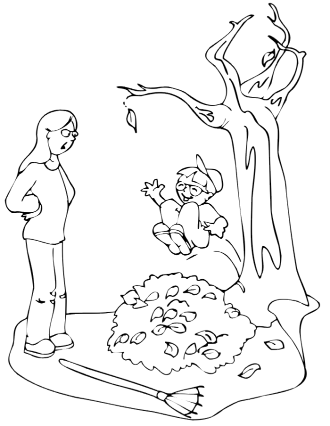 Jumping In Fall Leaves Coloring Page