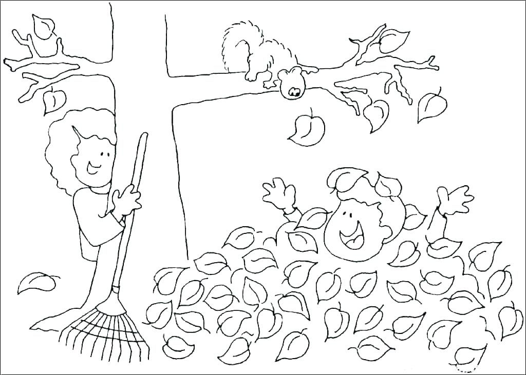 Playing in Fall Leaves Coloring Page