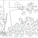 Playing in Fall Leaves Coloring Page