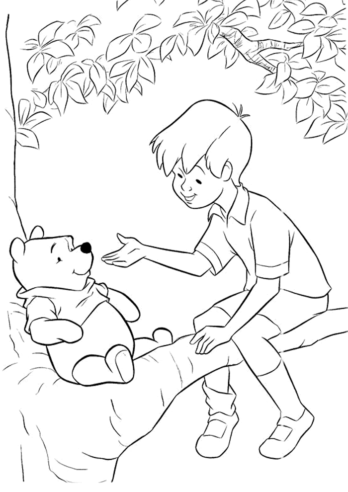 Pooh And Christopher In Autumn Tree Coloring Page