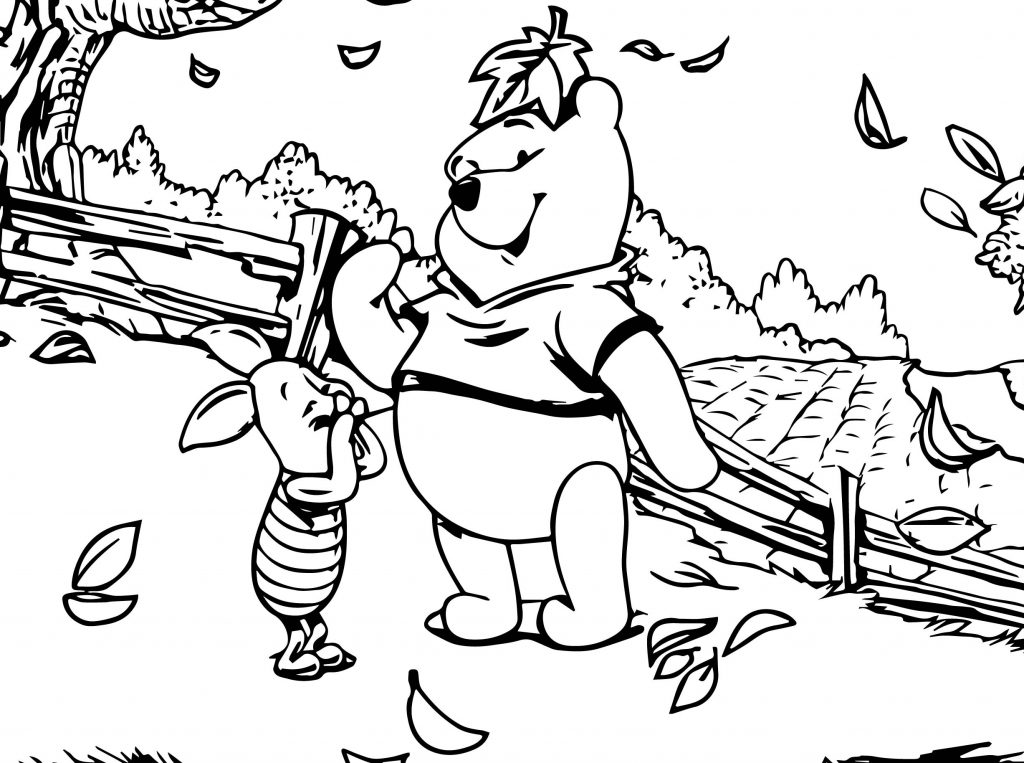 Pooh and Piglet Autumn Coloring Page