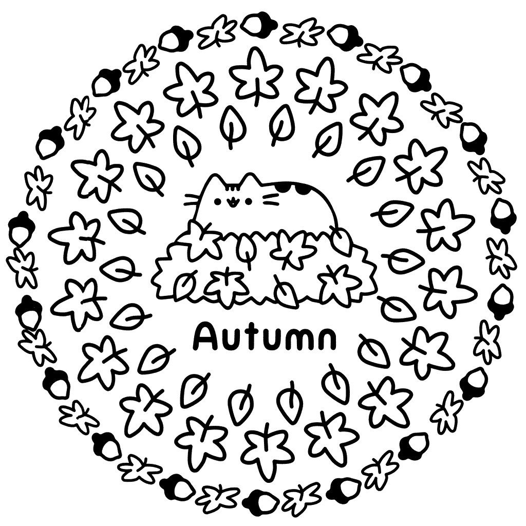Pusheen Autumn Coloring Page
