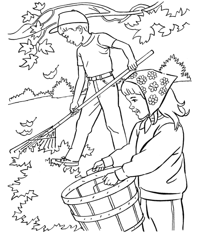 Rake Fall Leaves Coloring Pages