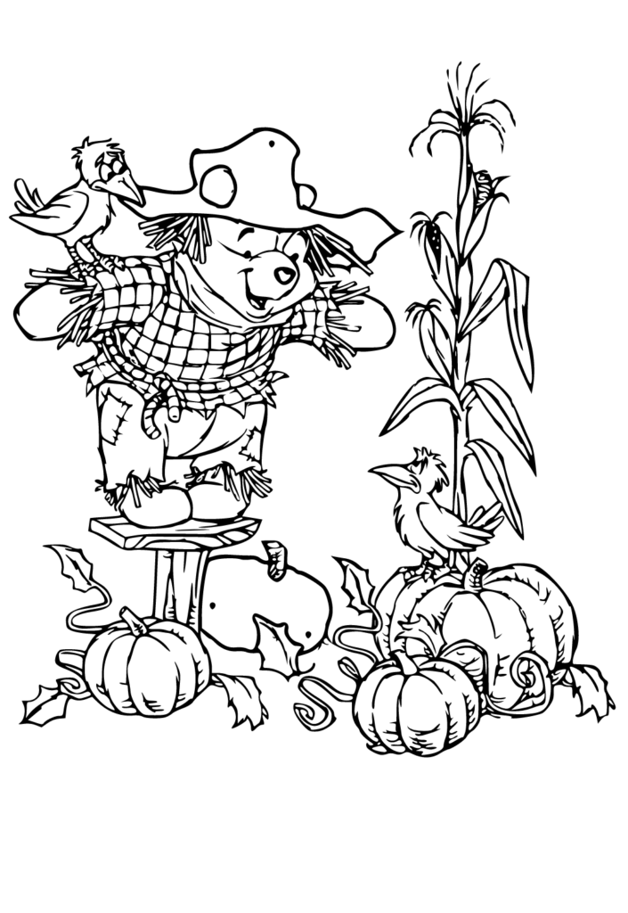 Scarecrow Pooh Fall Coloring Page