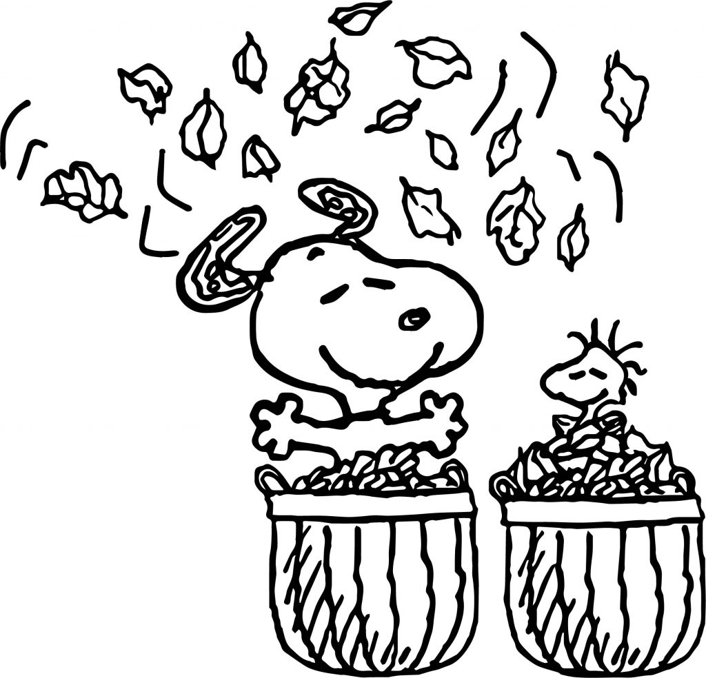Snoopy Fall Leaves Coloring Page