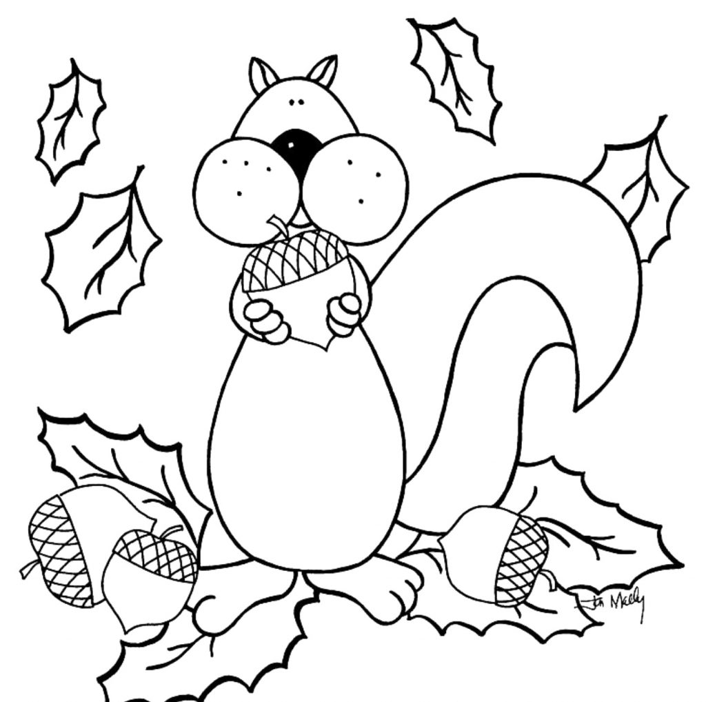 Squirrel Collecting Nuts Fall Coloring Page