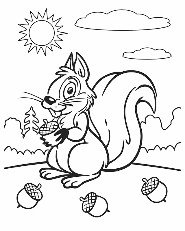 Squirrel Saving Acorns In Fall Coloring Page