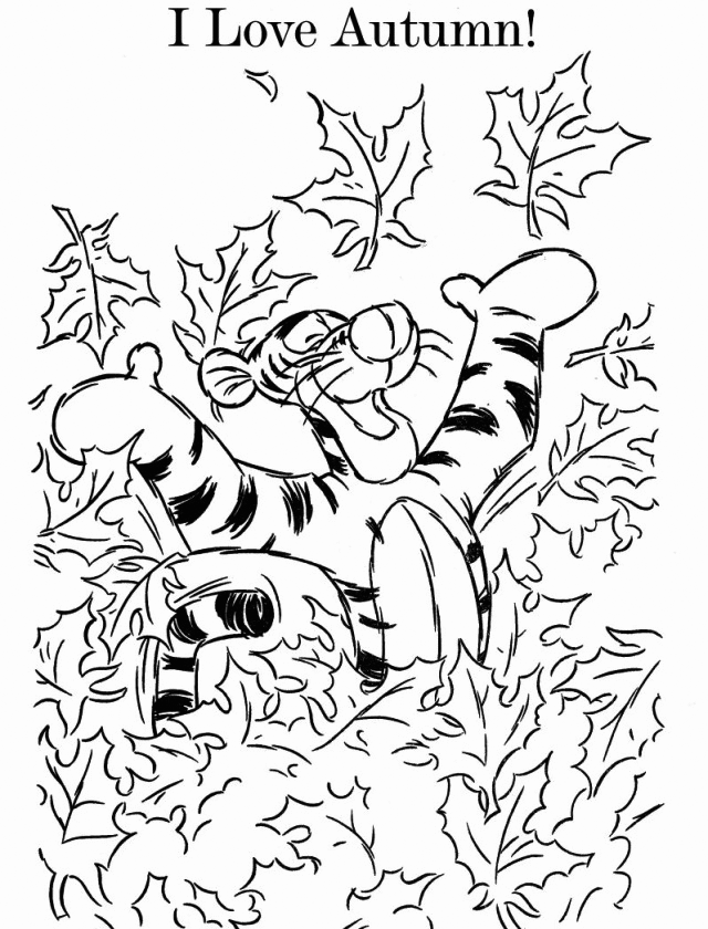 Tigger Loves Autumn Coloring Page