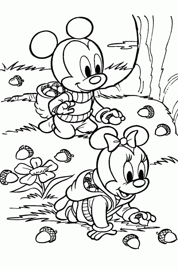 fall coloring pages mickey and minnie mouse
