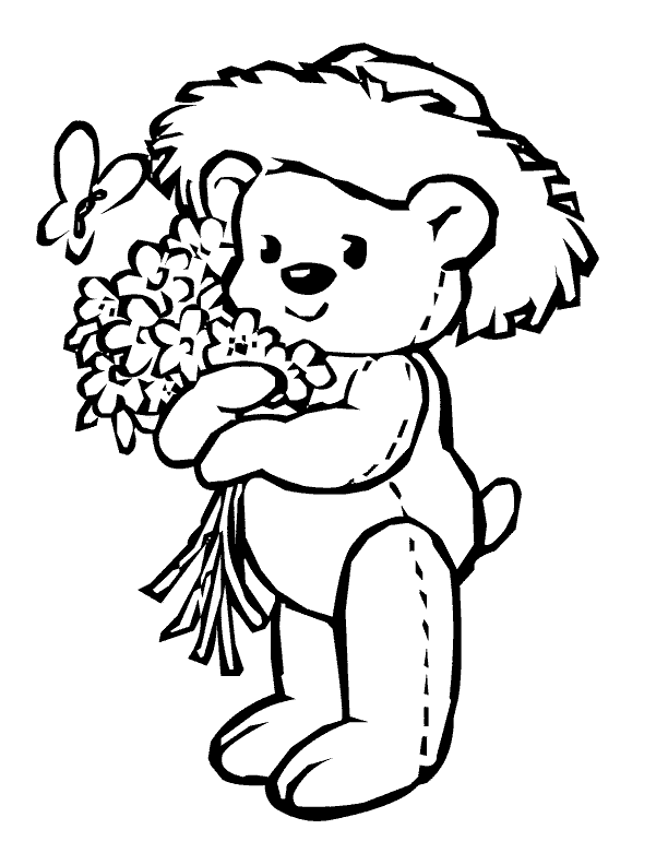 Bear With Flowers Coloring Page