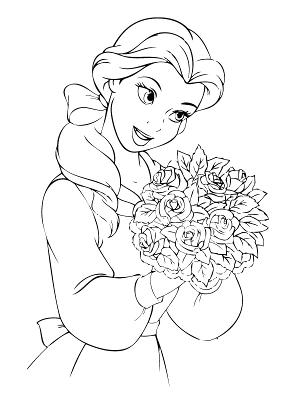 Belle Has A Bouquet Of Flowers Coloring Page