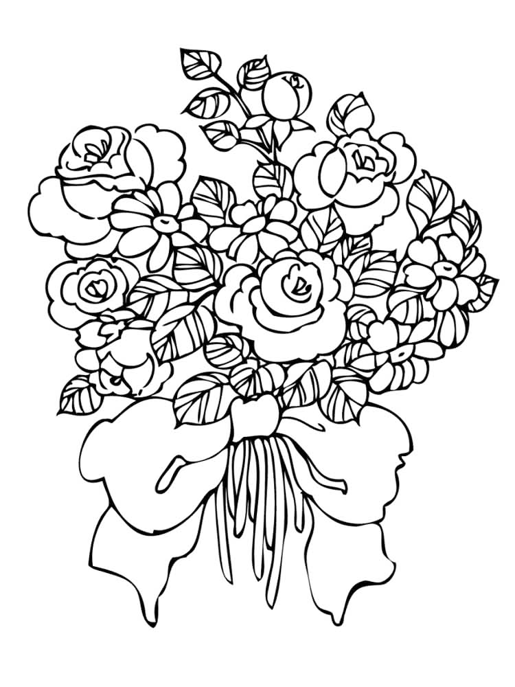 Bouquet Of Roses Flower Coloring Page