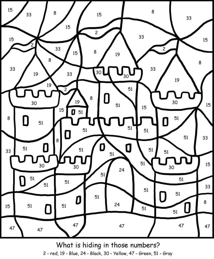 Castle Color by Big Numbers Worksheet