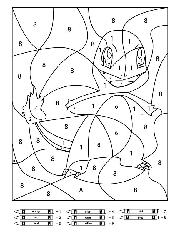 Charmander Color by Number Coloring Page