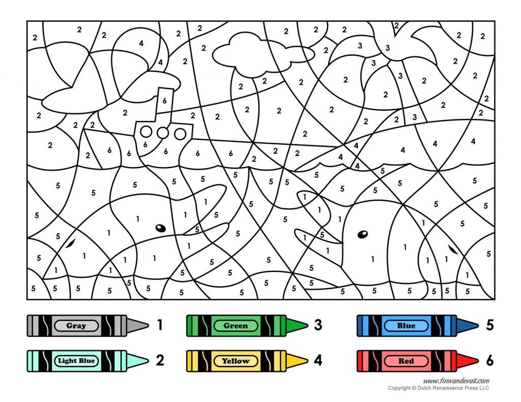 Dolphins and Boat Color by Number